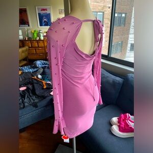 Purple/pink long sleeve bodycon dress with pearls on the sleeves